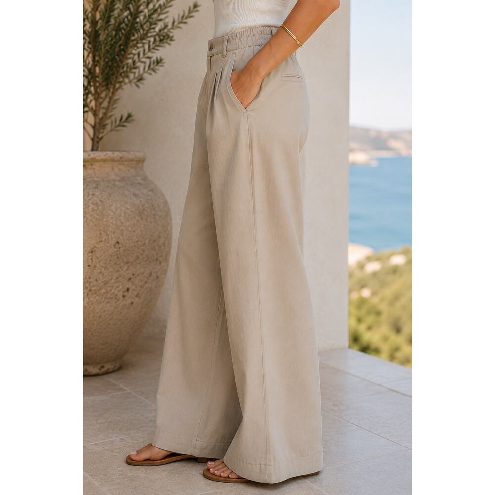 Madewell Wide Leg Pleated Trouser Pants 10 Khaki TENCEL Capsule Minimalist Luxe - Picture 2 of 15